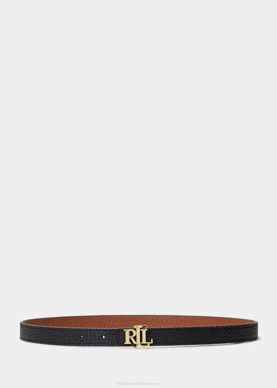 sort/tan Kvinder Ralph Lauren vendbart skinny-bælte i læder Z426B4944
