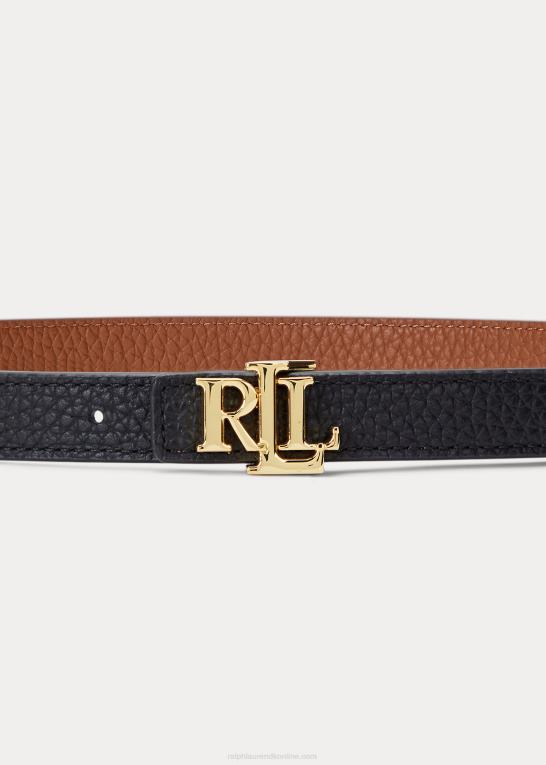 sort/tan Kvinder Ralph Lauren vendbart skinny-bælte i læder Z426B4944