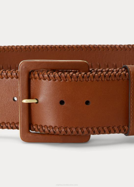 tan Kvinder Ralph Lauren bredt bælte i piskesømmet læder Z426B4950