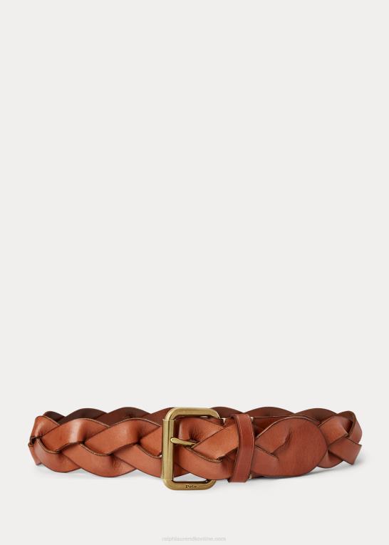 tan Kvinder Ralph Lauren flettet bælte i vachetta læder Z426B5530