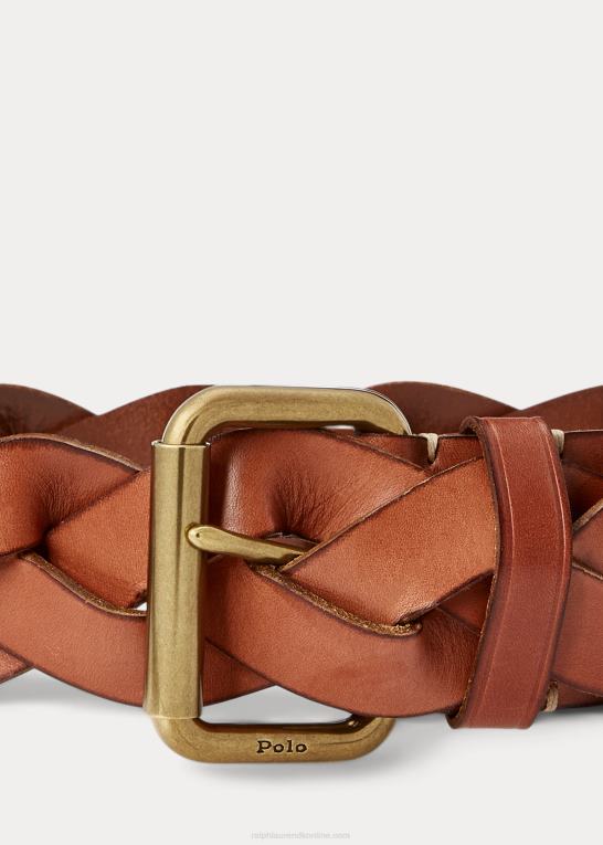tan Kvinder Ralph Lauren flettet bælte i vachetta læder Z426B5530