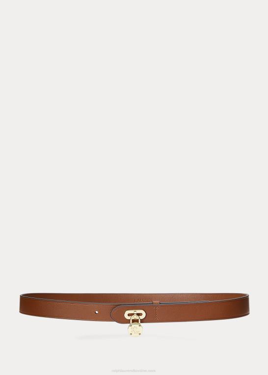 tan Kvinder Ralph Lauren hængelås læderbælte Z426B4952