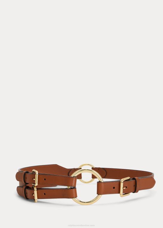 tan Kvinder Ralph Lauren tri-strop o-ring læderbælte Z426B4936