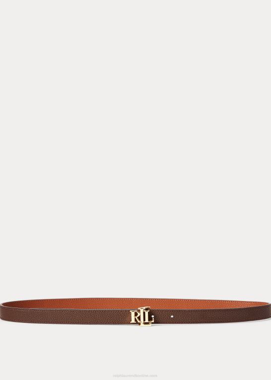 tan/mørkebrun Kvinder Ralph Lauren logo vendbart læderbælte Z426B4957