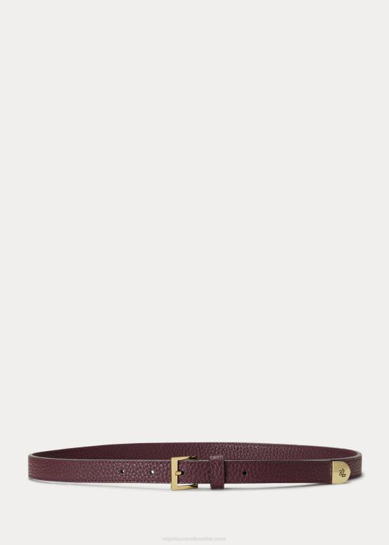 vintage bordeaux Kvinder Ralph Lauren skinny bælte i småstenslæder Z426B4941
