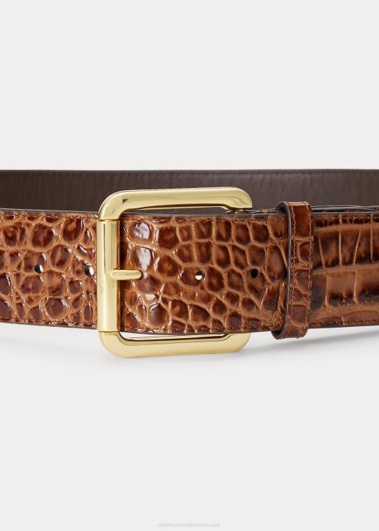 vintage brun Kvinder Ralph Lauren krokodille-præget læder bredt bælte Z426B4949
