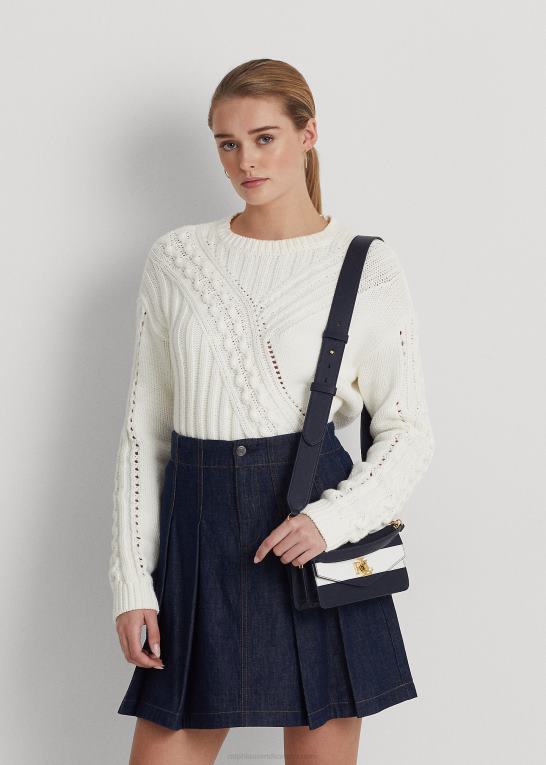 raffineret marineblå/hvid stribe Kvinder Ralph Lauren lille tayler crossbody taske i læder Z426B5450