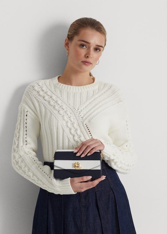 raffineret marineblå/hvid stribe Kvinder Ralph Lauren lille tayler crossbody taske i læder Z426B5450