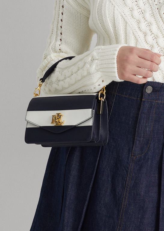 raffineret marineblå/hvid stribe Kvinder Ralph Lauren lille tayler crossbody taske i læder Z426B5450