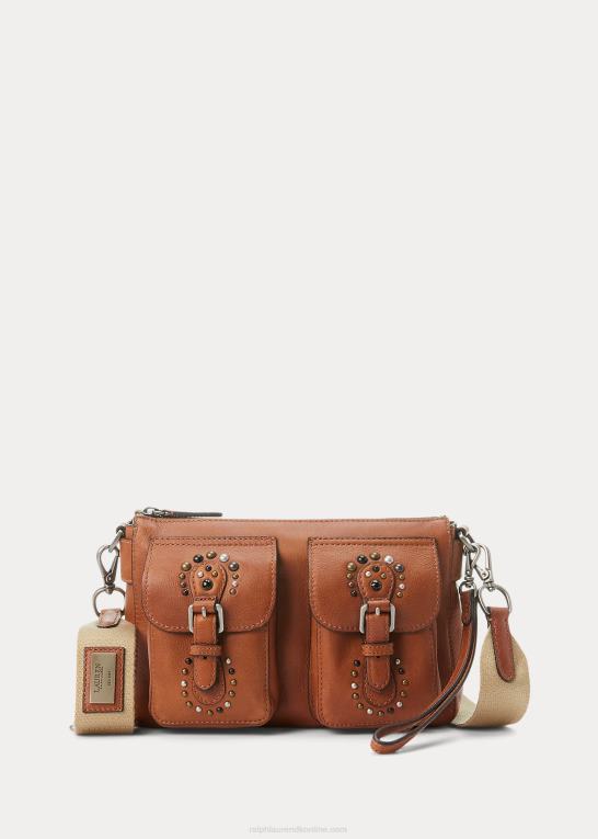 tan Kvinder Ralph Lauren medium noa crossbody med nitter i læder Z426B5442