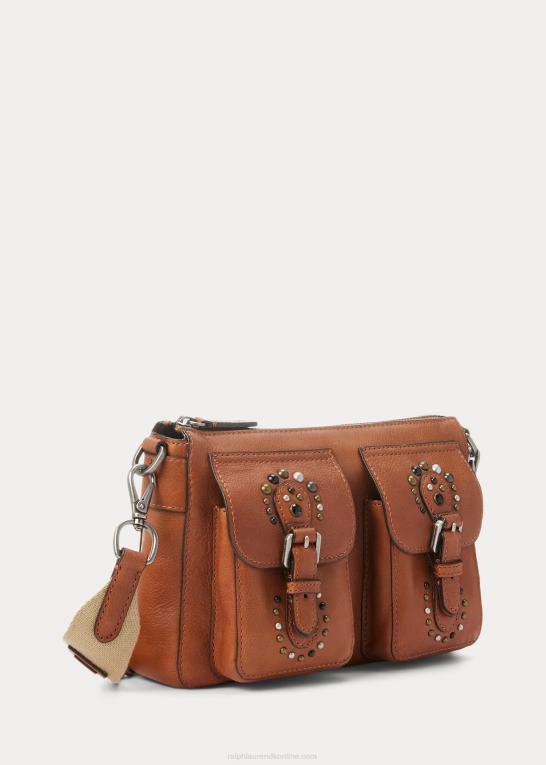tan Kvinder Ralph Lauren medium noa crossbody med nitter i læder Z426B5442
