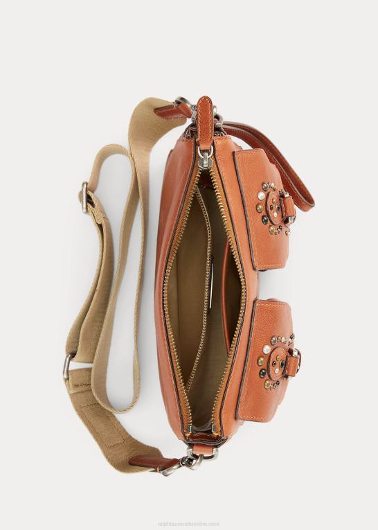 tan Kvinder Ralph Lauren medium noa crossbody med nitter i læder Z426B5442