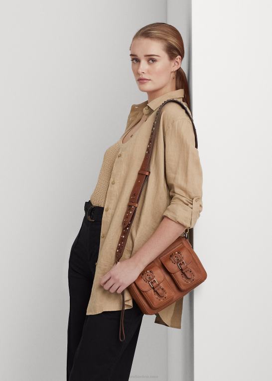 tan Kvinder Ralph Lauren medium noa crossbody med nitter i læder Z426B5442