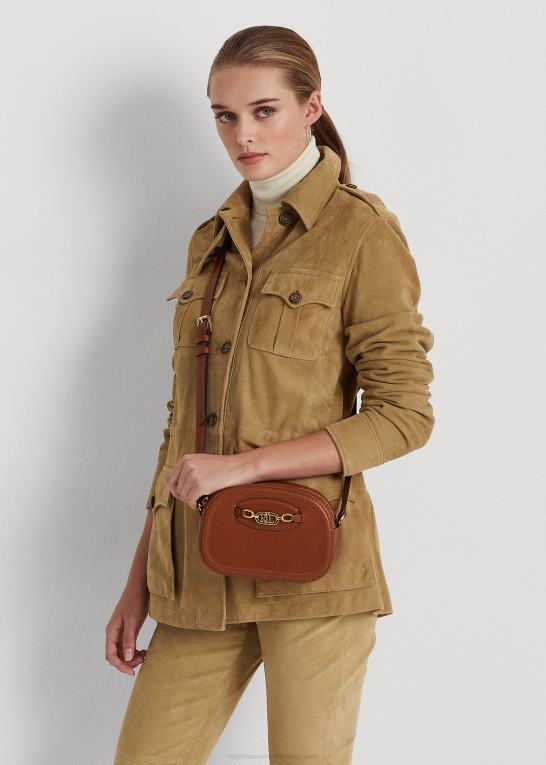 tan Kvinder Ralph Lauren mellemlang jordynn crossbody taske i læder Z426B5384