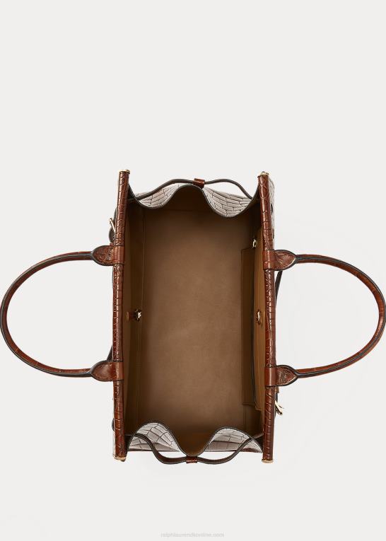 chokolade Kvinder Ralph Lauren alligator stor rl50 håndtaske Z426B5304