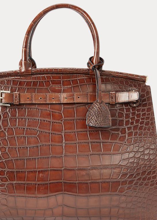 chokolade Kvinder Ralph Lauren alligator stor rl50 håndtaske Z426B5304
