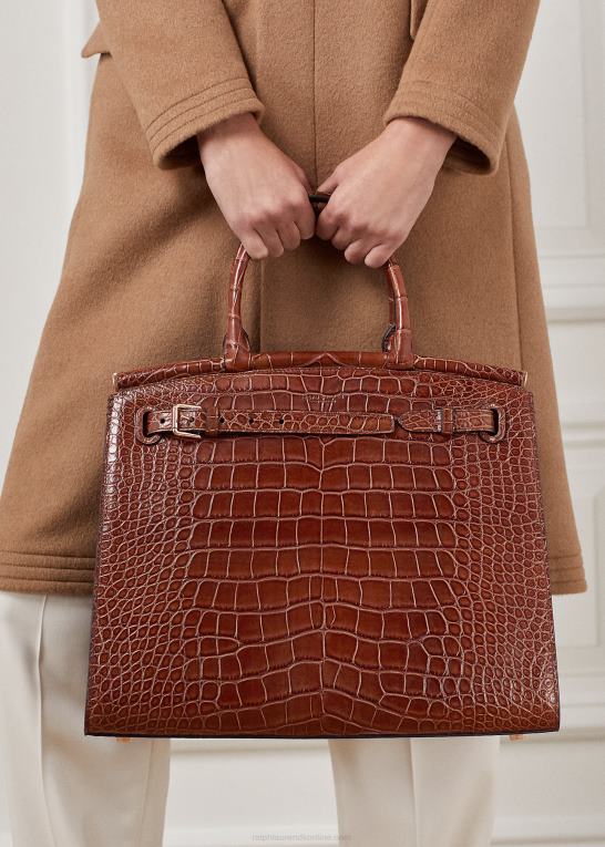 chokolade Kvinder Ralph Lauren alligator stor rl50 håndtaske Z426B5304