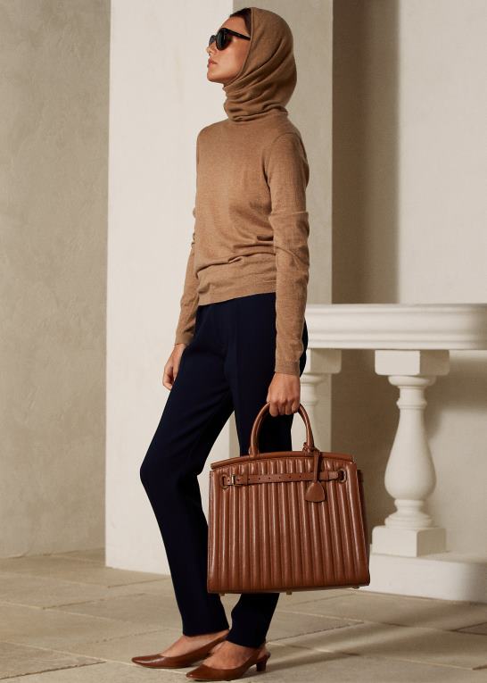 rl guld Kvinder Ralph Lauren quiltet kalveskind stor rl50 håndtaske Z426B5300