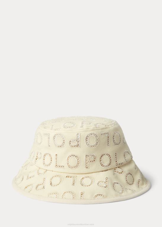 fløde Kvinder Ralph Lauren øske-broderet logo bøttehat Z426B9734