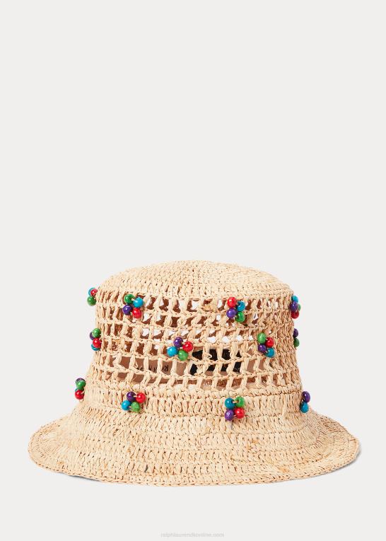 naturlig Kvinder Ralph Lauren hæklet raffia bøttehat Z426B5558