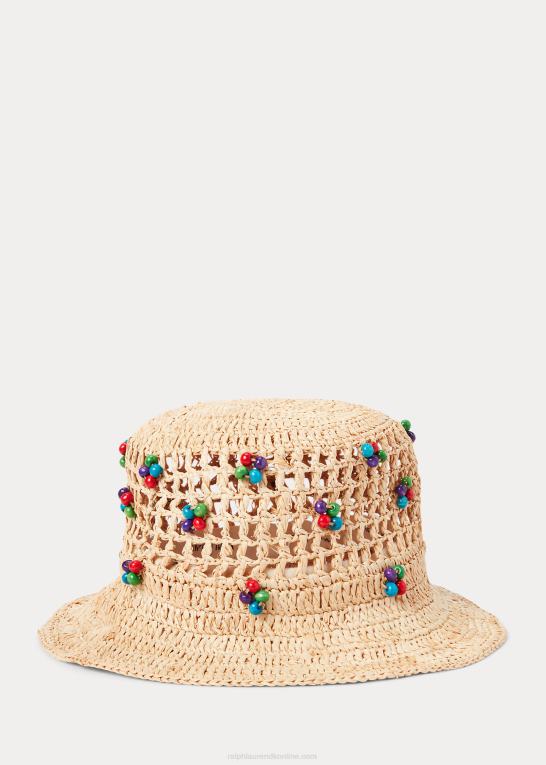 naturlig Kvinder Ralph Lauren hæklet raffia bøttehat Z426B5558