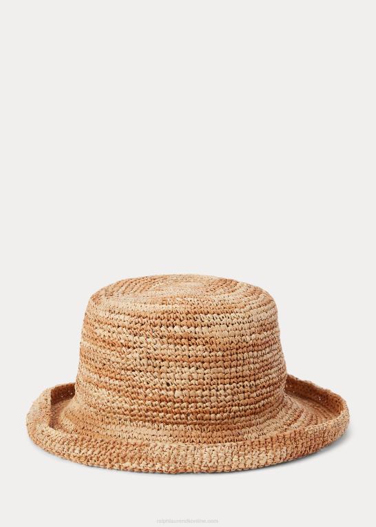naturlig Kvinder Ralph Lauren hæklet raffia solhat Z426B5559