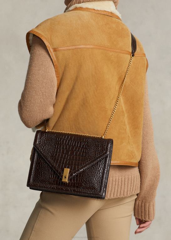 chokolade Kvinder Ralph Lauren polo id krokodillepræget kuvertkædetaske Z426B5170
