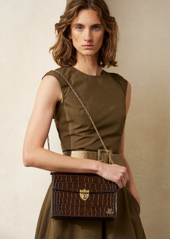 mørkebrun Kvinder Ralph Lauren alligator crest kuvertkobling Z426B5254
