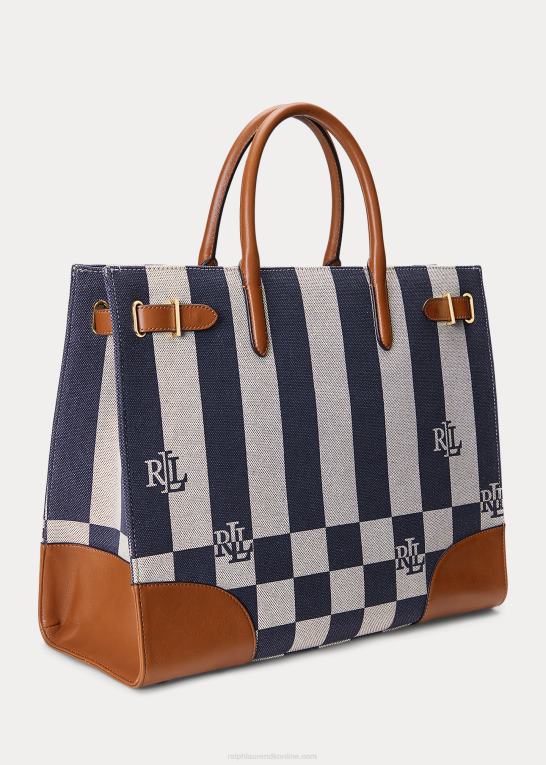 Kvinder Ralph Lauren stor devyn mulepose med logotryk i lærred Z426B5427