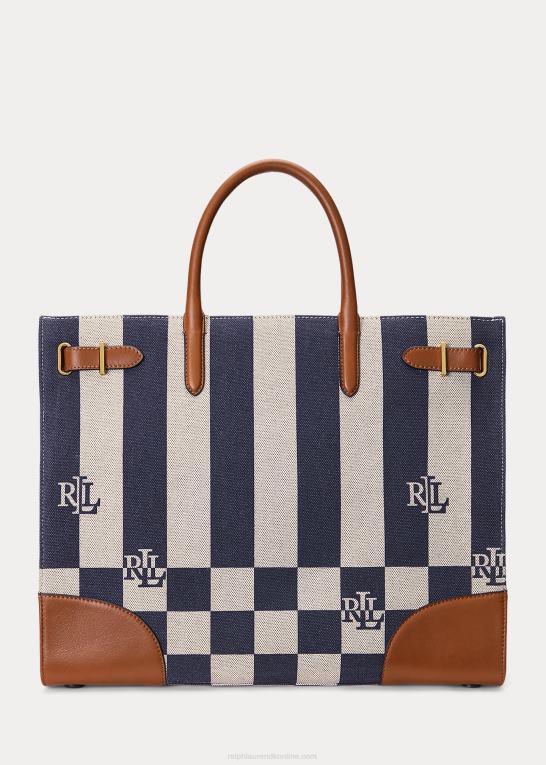 Kvinder Ralph Lauren stor devyn mulepose med logotryk i lærred Z426B5427