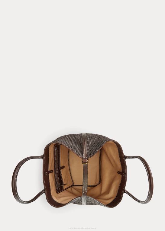 chokolade Kvinder Ralph Lauren læderbeklædt halm stor bellport-tote Z426B5223