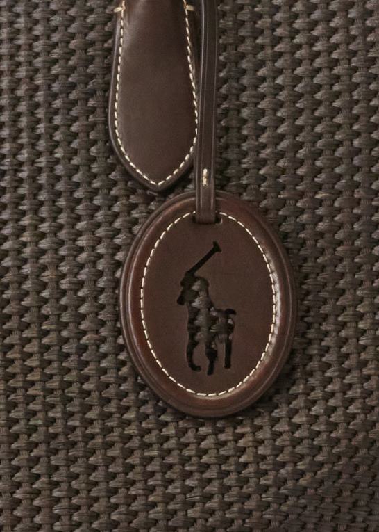 chokolade Kvinder Ralph Lauren læderbeklædt halm stor bellport-tote Z426B5223