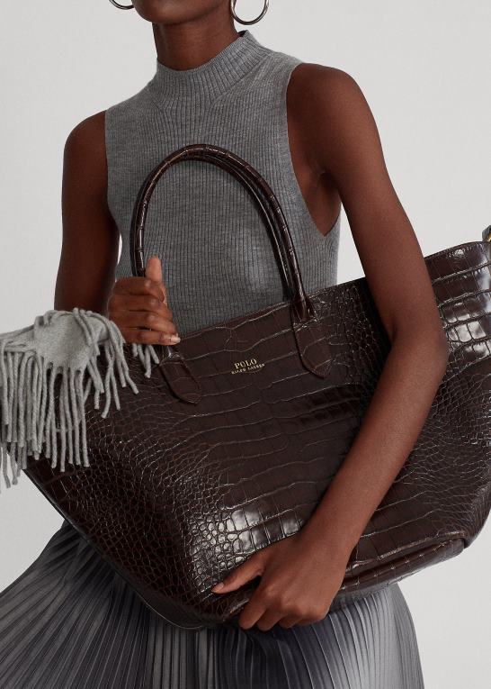chokolade Kvinder Ralph Lauren præget stor bellport tote Z426B5224