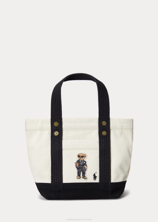 ecru/sort Kvinder Ralph Lauren lille polobjørnepose i lærred Z426B5242