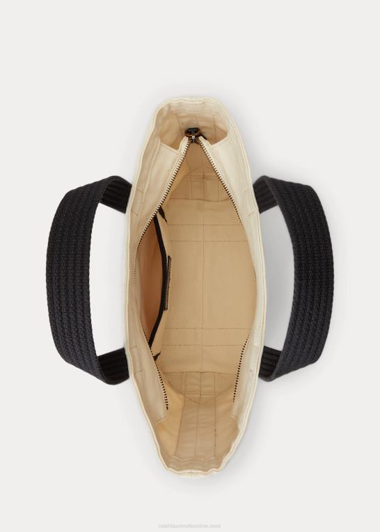 ecru/sort Kvinder Ralph Lauren mellemlang polobjørnepose i lærred Z426B5243