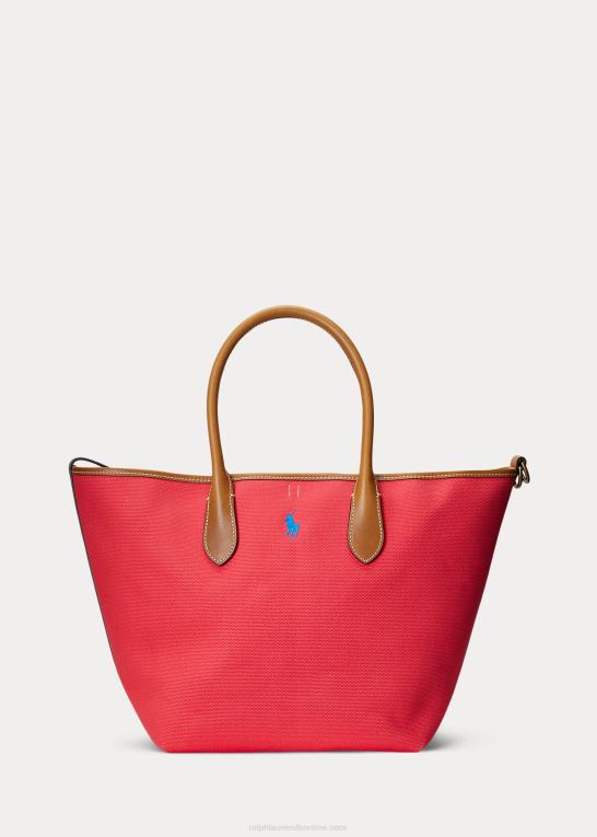 hårdfør rød/pulverblå Kvinder Ralph Lauren vendbar canvas medium bellport tote Z426B5193