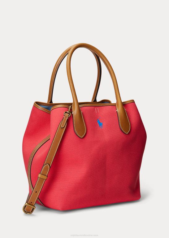 hårdfør rød/pulverblå Kvinder Ralph Lauren vendbar canvas medium bellport tote Z426B5193