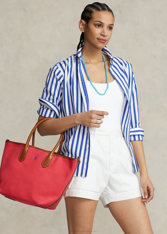 hårdfør rød/pulverblå Kvinder Ralph Lauren vendbar canvas medium bellport tote Z426B5193
