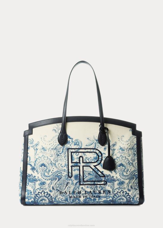marineblå blomster Kvinder Ralph Lauren Paisley canvas rl strandtaske Z426B5330