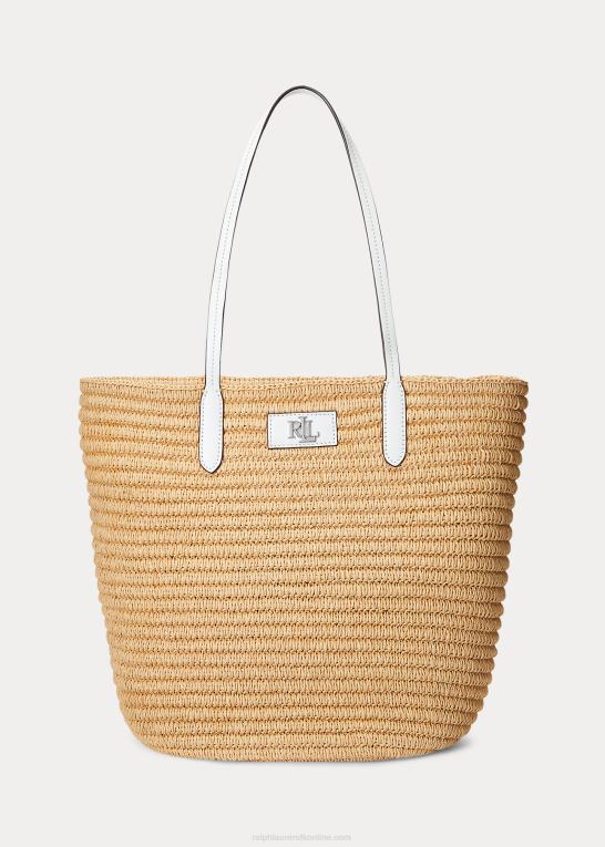 natur/hvid Kvinder Ralph Lauren læderbeklædt strå stor brie-tote-taske Z426B5421