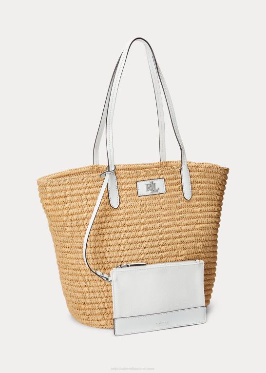 natur/hvid Kvinder Ralph Lauren læderbeklædt strå stor brie-tote-taske Z426B5421