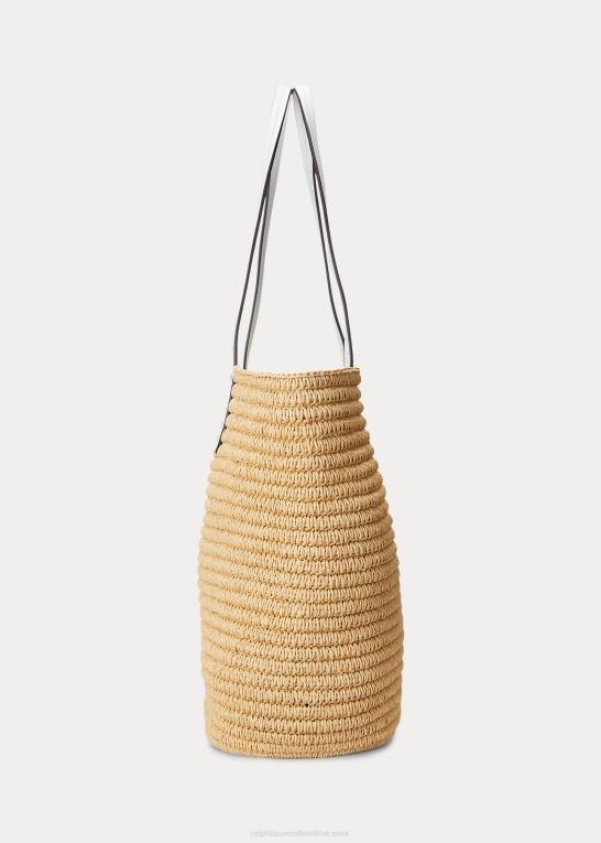 natur/hvid Kvinder Ralph Lauren læderbeklædt strå stor brie-tote-taske Z426B5421