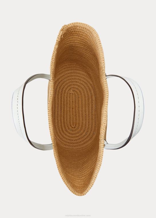 natur/hvid Kvinder Ralph Lauren læderbeklædt strå stor brie-tote-taske Z426B5421