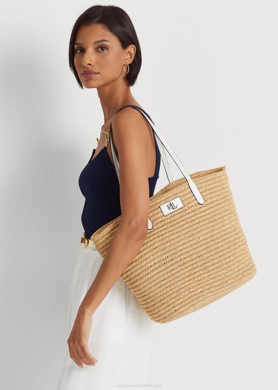 natur/hvid Kvinder Ralph Lauren læderbeklædt strå stor brie-tote-taske Z426B5421