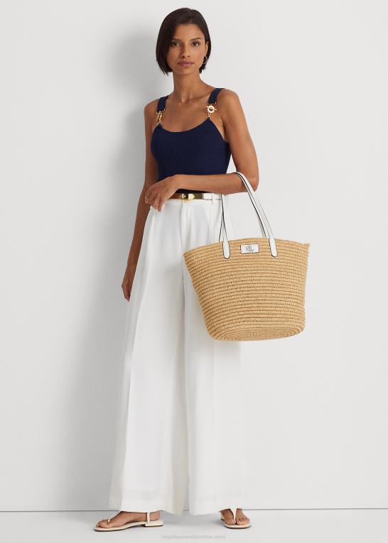 natur/hvid Kvinder Ralph Lauren læderbeklædt strå stor brie-tote-taske Z426B5421