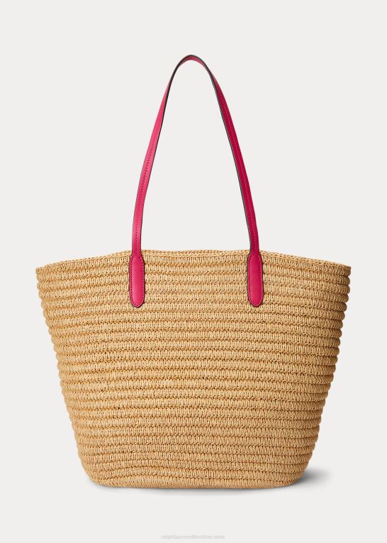 natur/sport pink Kvinder Ralph Lauren læderbeklædt strå stor brie-tote-taske Z426B5422