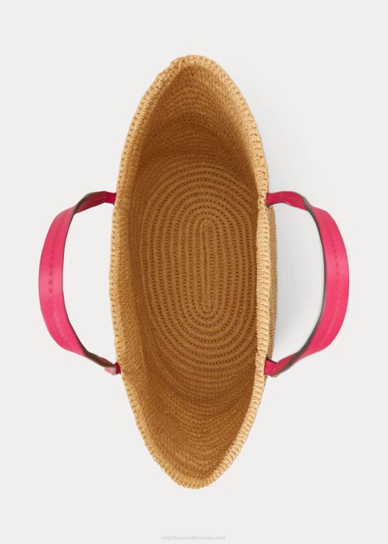 natur/sport pink Kvinder Ralph Lauren læderbeklædt strå stor brie-tote-taske Z426B5422