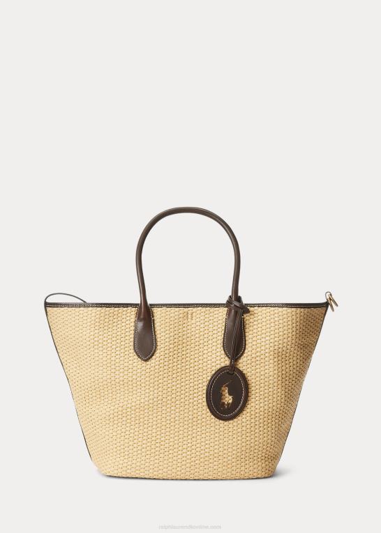 naturlig Kvinder Ralph Lauren medium bellport tote med læderbeklædt halm Z426B5198