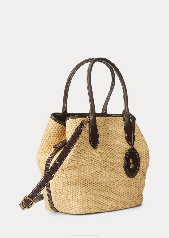 naturlig Kvinder Ralph Lauren medium bellport tote med læderbeklædt halm Z426B5198