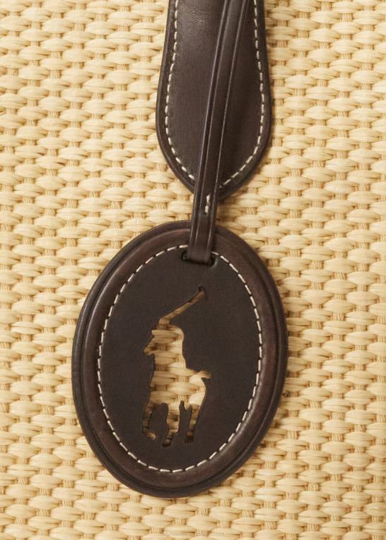 naturlig Kvinder Ralph Lauren medium bellport tote med læderbeklædt halm Z426B5198